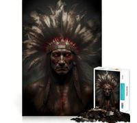 Rompecabezas de 1000 Piezas con Retrato de Guerrero Nativo Americano para Adolescentes Juguete fácil de Usar y con Corte preciso Regalo increíble (38x52cm)