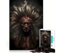 Rompecabezas de 1000 Piezas con Retrato de Guerrero Nativo Americano para Adolescentes Juguete Inteligente y Divertido Arte Coleccionable de Corte nítido (50x75cm)