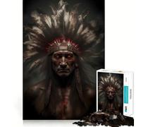 Rompecabezas de 1000 Piezas con Retrato de Guerrero Nativo Americano para Adultos y Adolescentes Juguete de lógica Clara para Relajarse Corte Artículo de Santa Claus (38x26cm)