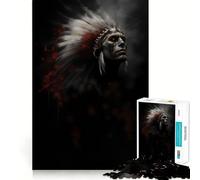 Rompecabezas de 1000 Piezas con Retrato de Guerrero Nativo Americano para Adultos y Adolescentes Un Rompecabezas Mental Que Ayuda a aliviar el estrés Un Regalo Original y Divertido (50x75cm)