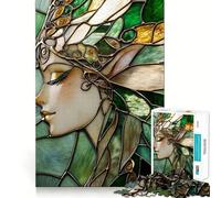 Rompecabezas de 1000 Piezas con Retrato de Hada en vidriera para Adultos Rompecabezas de Memoria Disfrute del Montaje Lento de la Imagen Regalo Creativo 38x26cm