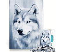 Rompecabezas de 1000 Piezas con Retrato de Husky Siberiano en Tonos Azules para Adultos Juguete para Pensar, Calma, relajación, diseño Limpio y decoración de Pared 50x75cm
