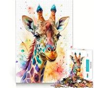 Rompecabezas de 1000 Piezas con Retrato de Jirafa en Acuarela para Adultos Juego para ejercitar la Mente Corte láser para un Ajuste Actividad gratificante para días lluviosos (38x52cm)