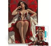 Rompecabezas de 1000 Piezas con Retrato de la Reina del Vestido Rojo para Adultos Juego Mental Pasatiempo en casa Bordes limpios Un Regalo Encantador (38x52cm)