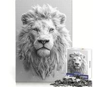 Rompecabezas de 1000 Piezas con Retrato de león Blanco para Adultos Recuerdo de Poder, luz, Disfrute, Bordes precisos, Regalo significativo (50x75cm)