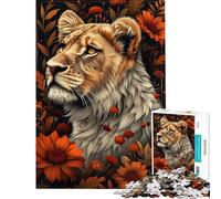 Rompecabezas de 1000 Piezas con Retrato de Leona y Flores Rompecabezas para Adultos Juegos relajantes Una Obra de Arte cumpleaños y Navidad (tamaño 38x26cm)