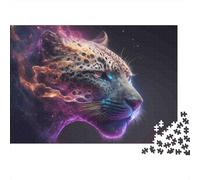 Rompecabezas de 1000 Piezas con Retrato de Leopardo cósmico. Cabeza de Leopardo cósmico. Juego Educativo para Adultos. Decoración del hogar. Difícil. Regalo de cumpleaños. 52 x 38 cm / 1000 Piezas.