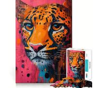 Rompecabezas de 1000 Piezas con Retrato de Leopardo Rosa para Adolescentes, Juguete para ejercitar la Mente, Ideal para Momentos de Tranquilidad, Arte y como Regalo de Temporada (38x52cm)