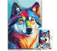 Rompecabezas de 1000 Piezas con Retrato de Lobo Colorido para Adultos y adolescentesJuego Creativo de resolución de problemasIdea de Regalo Memorable y conmovedoraTamaño 50x75cm