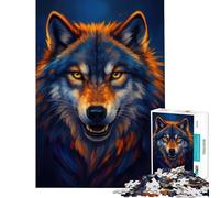 Rompecabezas de 1000 Piezas con Retrato de Lobo con Pelaje Azul y Naranja Juegos educativos y desafiantes Juguetes Regalos para Mujeres Hombres y Actividades Familiares tamaño 38x26cm