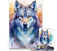 Rompecabezas de 1000 Piezas con Retrato de Lobo en Acuarela para Adolescentes Juego de Memoria Mental Cierre Seguro sin Piezas Sueltas Ideal para Viajar Juego para ejercitar la Mente