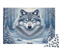 Rompecabezas de 1000 Piezas con Retrato de Lobo Invernal y Rostro Colorido de Lobo en el Bosque, Ideal para Adultos. Juego Educativo clásico único. 52 x 38 cm / 1000 Piezas.