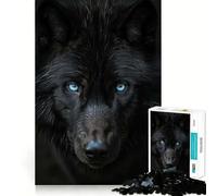 Rompecabezas de 1000 Piezas con Retrato de Lobo Negro y Bordes sin Costuras,Juego Divertido para ejercitar la Mente,Entretenimiento para el Tiempo Libre,Regalo artístico de Navidad 38x26cm