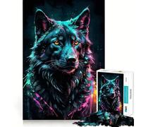 Rompecabezas de 1000 Piezas con Retrato de Lobo neón en Acuarela para Adultos Juguete de lógica Resistente, antiestrés, con Bordes Transparentes Regalo Original (50x75cm)