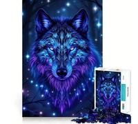 Rompecabezas de 1000 Piezas con Retrato de Lobo neón en Bosque Oscuro para Adolescentes Juguete para desarrollar la lógica Pasatiempo Tranquilo Bordes Lisos (50x75cm)