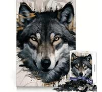 Rompecabezas de 1000 Piezas con Retrato de Lobo y Detalles Dorados Abstractos para Adolescentes Ideal para desarrollar la Memoria y Relajarse Bordes definidos Navidad (50x75cm)