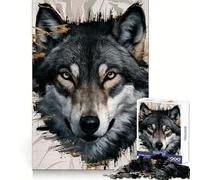 Rompecabezas de 1000 Piezas con Retrato de Lobo y Detalles Dorados Abstractos para Adultos Estimula la función cognitiva estimula la Mente y Permite una escapada Relajante Incluye Cierre hermético