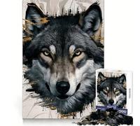 Rompecabezas de 1000 Piezas con Retrato de Lobo y Detalles Dorados Abstractos para Adultos Estimula la función cognitiva estimula la Mente y Permite una escapada con Cierre hermético Regalo Ideal