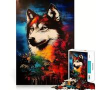 Rompecabezas de 1000 Piezas con Retrato de Lobo y Fondo Floral Juego de Ejercicios mentales con Encaje Huecos Desafío Interactivo para el Cerebro en casa (50x75cm)