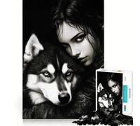 Rompecabezas de 1000 Piezas con Retrato de Lobo y Mujer Divertido Juego de Memoria Superficie Lisa y sin Rebabas Un Reto entretenido para el Tiempo Libre (38x52cm)