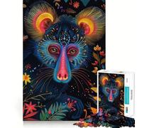 Rompecabezas de 1000 Piezas con Retrato de Mandril neón y Detalles Florales para Adultos Juguete de lógica Resistente, antiestrés, con Bordes Transparentes Regalo Original (38x52cm)