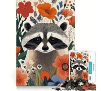 Rompecabezas de 1000 Piezas con Retrato de Mapache Entre Flores para Adolescentes Refuerza los Lazos Familiares Bordes precisos Regalo Original (50x75cm)