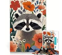 Rompecabezas de 1000 Piezas con Retrato de Mapache Entre Flores para Adultos Ayuda a Fortalecer la Memoria Divertido y Casual Bordes limpios Regalo clásico (38x26cm)
