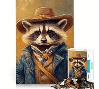 Rompecabezas de 1000 Piezas con Retrato de Mapache Vaquero para Adolescentes Juguete para desarrollar la lógica, Relajante y Divertido Corte preciso Regalo artístico (50x75cm)