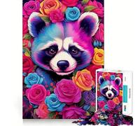 Rompecabezas de 1000 Piezas con Retrato de Mapache y Flores para Adolescentes Juguete de lógica Mental Diseño Tranquilo y Firme Artículo de Santa Claus (38x26cm)