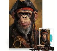 Rompecabezas de 1000 Piezas con Retrato de Mono Pirata para Adultos, Juguete Inteligente, Divertido y silencioso, con Bordes Lisos, Ideal para Festivales (38x52cm)