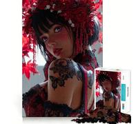 Rompecabezas de 1000 Piezas con Retrato de Mujer con Corona Floral roja para Adultos Juguete para ejercitar la Mente para Fortalecer los Lazos Familiares Corte de precisión Regalo Creativo (38x52cm)