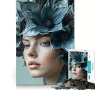 Rompecabezas de 1000 Piezas con Retrato de Mujer con Tocado Floral Juego de ingenio Mental Diseño Ajustado sin Huecos reuniones Familiares (38x26cm)