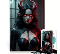 Rompecabezas de 1000 Piezas con Retrato de Mujer Demonio de Ojos Rojos para Adolescentes Mejora la Memoria Ideal para Relajarse Bordes precisos Regalo Elegante (38x52cm)