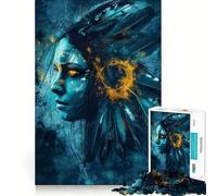 Rompecabezas de 1000 Piezas con Retrato de Mujer nativa Americana con Plumas para Adolescentes Ideal para Mejorar la Memoria entretenerse divertirse y Crear un Ambiente Tranquilo