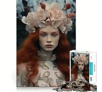 Rompecabezas de 1000 Piezas con Retrato de Mujer Pelirroja con Corona Floral para Adultos Juguete Intelectual Relajante y Divertido Corte preciso (38x26cm)