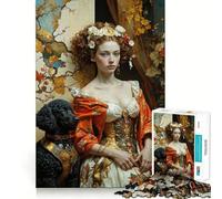 Rompecabezas de 1000 Piezas con Retrato de Mujer renacentista y caniche para Adultos Ideal para Fortalecer la Memoria, Jugar en Grupo, Disfrutar de un Regalo Elegante y con Bordes limpios (38x26cm)