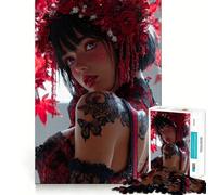 Rompecabezas de 1000 Piezas con Retrato de Mujer y Corona Floral roja para Adolescentes Ideal para desarrollar la Memoria Fácil de Usar Bordes limpios Sorpresa navideña (38x26cm)