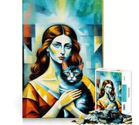 Rompecabezas de 1000 Piezas con Retrato de Mujer y Gato Diversión para ejercitar la Mente Piezas de Ajuste preciso Un pasatiempo Fascinante para los Momentos de Ocio (50x75cm)