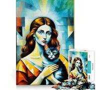 Rompecabezas de 1000 Piezas con Retrato de Mujer y Gato para Adolescentes Juego de Memoria Divertido con componentes Resistentes y de Corte Limpio Portátil y fácil de Transportar (38x26cm)
