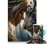 Rompecabezas de 1000 Piezas con Retrato de Mujer y Tigre Blanco para Adultos Mejora la Capacidad Mental Juego con Corte láser para un Ajuste Diversión Nocturna en Familia (50x75cm)