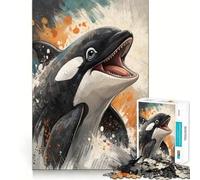 Rompecabezas de 1000 Piezas con Retrato de Orca en Acuarela para Adolescentes Juego de concentración Mental Corte de precisión Bordes Lisos Juego Ideal para Rellenar Calcetines navideños (38x26cm)