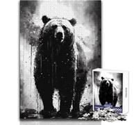 Rompecabezas de 1000 Piezas con Retrato de Oso Grizzly en Tinta para Adultos, Juego Creativo de resolución de Problemas, Idea de Regalo Memorable y conmovedora, tamaño 38x26cm