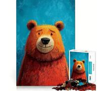 Rompecabezas de 1000 Piezas con Retrato de Oso Naranja estilizado sobre Fondo Azul para Adolescentes Juguete para desarrollar la lógica, Ligero y Relajante Corte preciso Regalo clásico 50x75cm