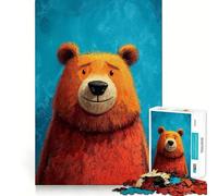 Rompecabezas de 1000 Piezas con Retrato de Oso Naranja estilizado sobre Fondo Azul para Adultos Juguete de lógica para Juegos de Interior Corte de precisión Regalo Ideal 38x26cm