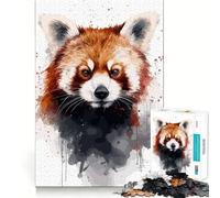 Rompecabezas de 1000 Piezas con Retrato de Panda Rojo en Acuarela para Adolescentes Rompecabezas Inteligente, Juguete para Pensar, Relajarse, Corte Limpio, Regalo para Festivales (50x75cm)