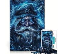 Rompecabezas de 1000 Piezas con Retrato de Papá Noel Mago Invernal en Tonos Azules para Adultos Diversión,Corte láser, Relajante Actividad grupal para Interiores (38x52cm)