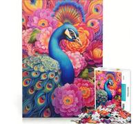 Rompecabezas de 1000 Piezas con Retrato de Pavo Real y Flores decoración de Pared de Juguete Actividades Divertidas para el hogar colección de Artistas Bellas Artes 38x52cm