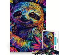 Rompecabezas de 1000 Piezas con Retrato de Perezoso neón psicodélico y Fondo Floral para Adolescentes Juguete para ejercitar la Mente Fácil de armar Regalo Elegante (50x75cm)