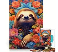 Rompecabezas de 1000 Piezas con Retrato de Perezoso y Flores Regalos para Adultos Juguete para desarrollar la Mente Diseño Divertido y silencioso 50x75cm