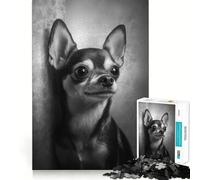 Rompecabezas de 1000 Piezas con Retrato de Perro Chihuahua en Blanco y Negro,Corte preciso,Arte,diversión cognitiva,Juego,Tiempo Libre,Escena navideña (38x26cm)